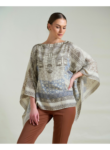 CASHMERE PRINTED PONCHO: SEVILLE: IVORY