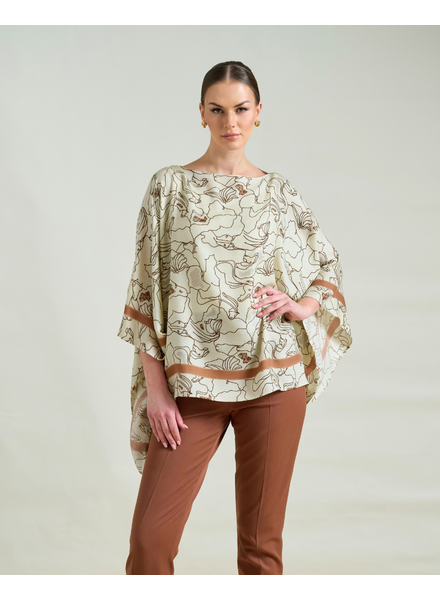 CASHMERE PRINTED PONCHO: WELLINGTON: BEIGE
