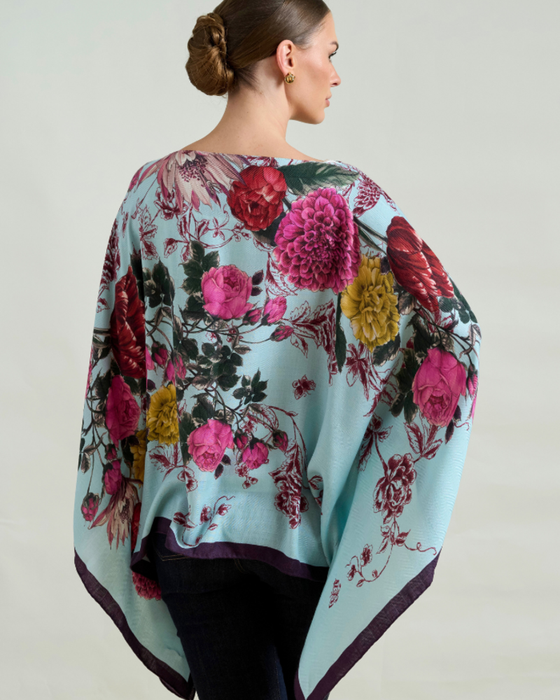 CASHMERE PRINTED PONCHO: SANREMO: BLUE