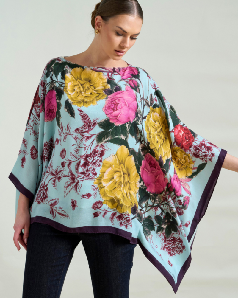 CASHMERE PRINTED PONCHO: SANREMO: BLUE