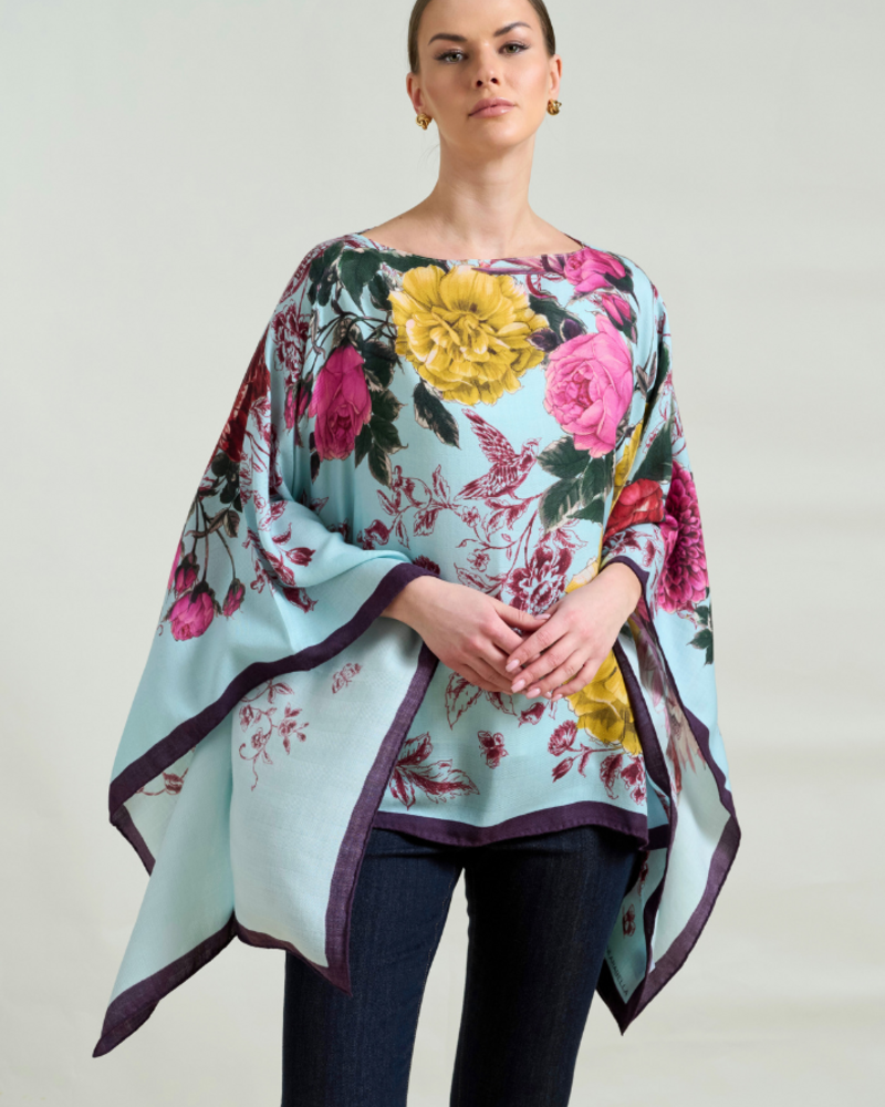 CASHMERE PRINTED PONCHO: SANREMO: BLUE