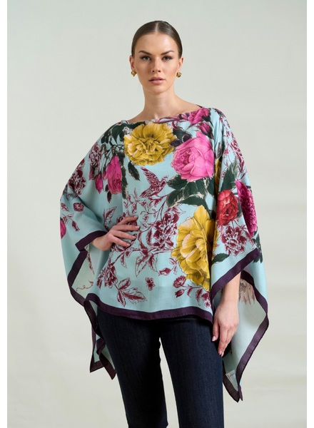 CASHMERE PRINTED PONCHO: SANREMO: BLUE
