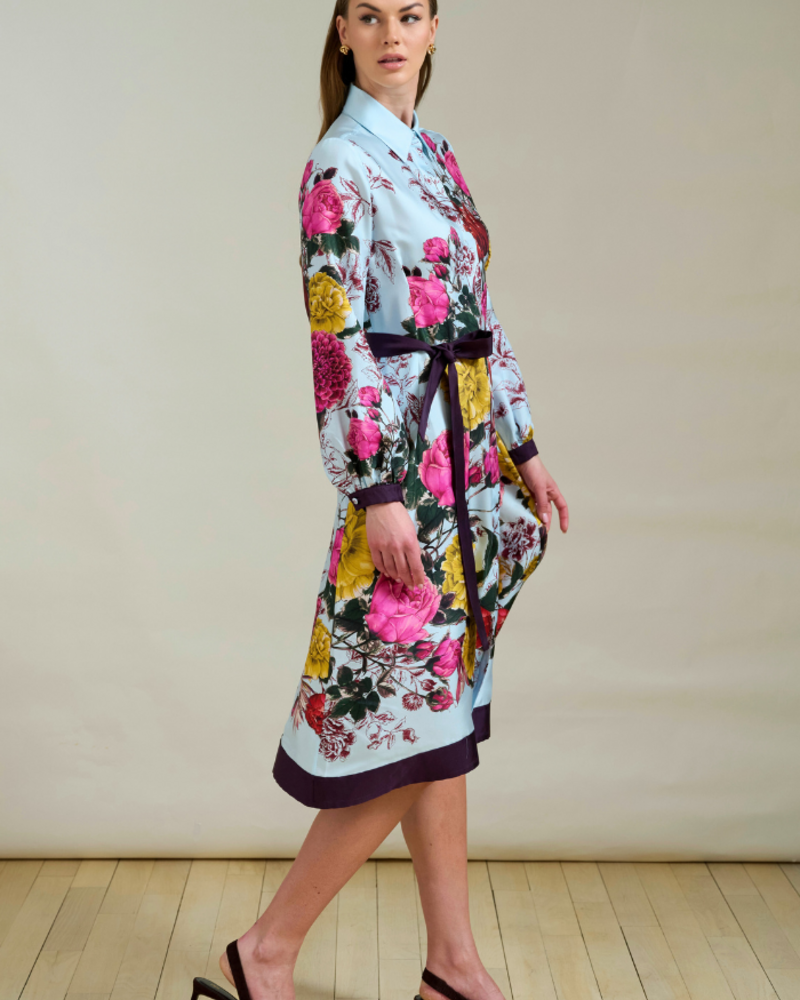 SANREMO SILK LONG SLEEVE DRESS: BLUE