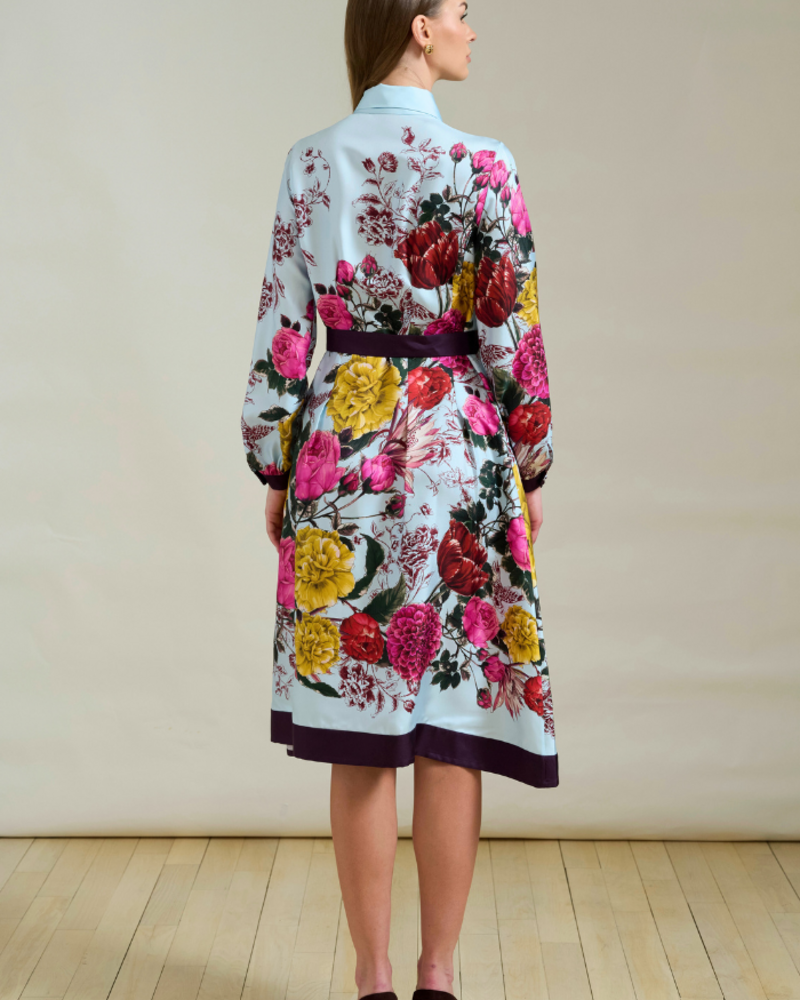 SANREMO SILK LONG SLEEVE DRESS: BLUE