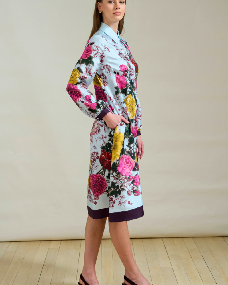 SANREMO SILK LONG SLEEVE DRESS: BLUE