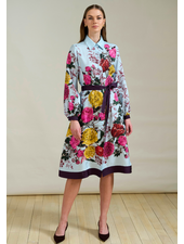 SANREMO SILK LONG SLEEVE DRESS: BLUE