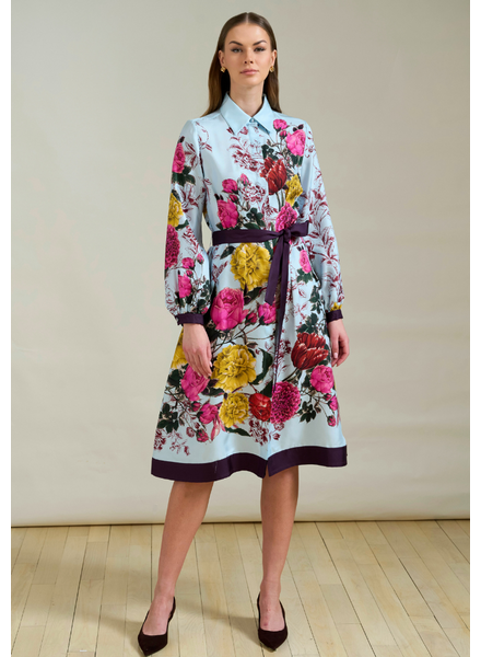 SANREMO SILK LONG SLEEVE DRESS: BLUE