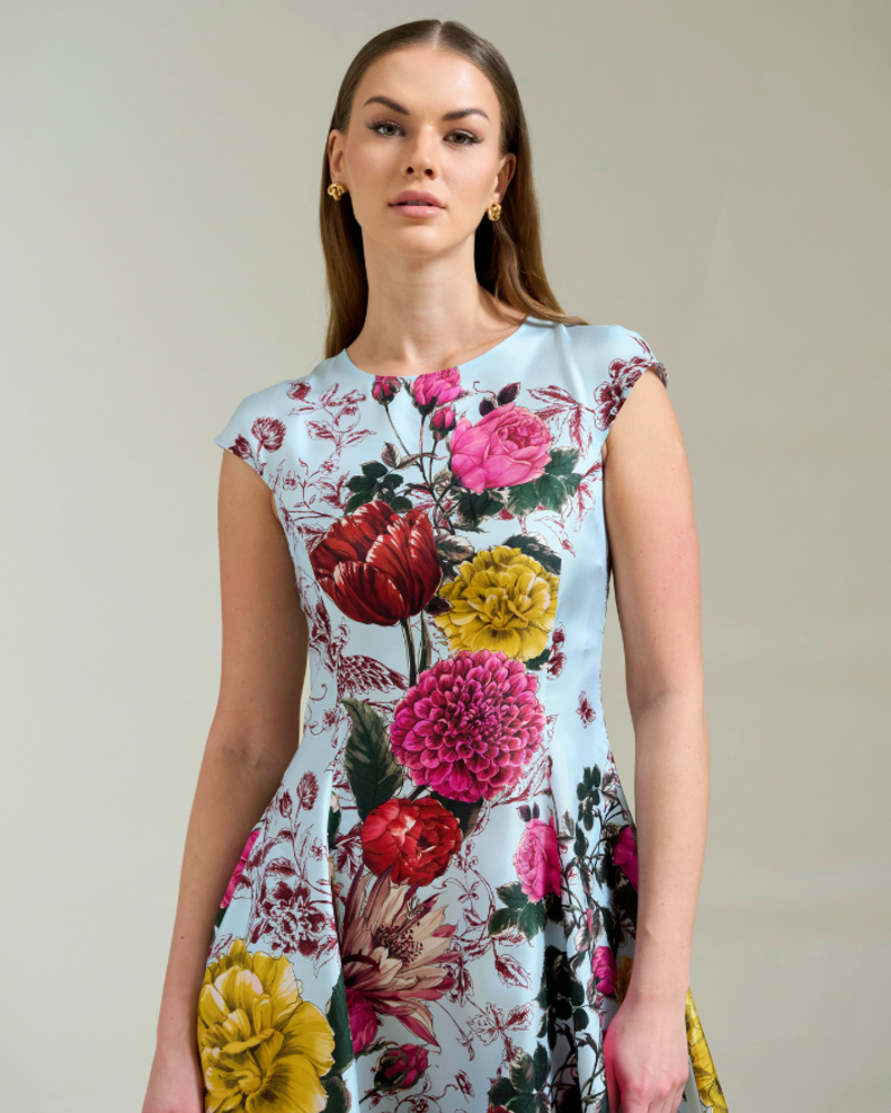 LONG SILK DRESS WITH CAP SLEEVES SANREMO
