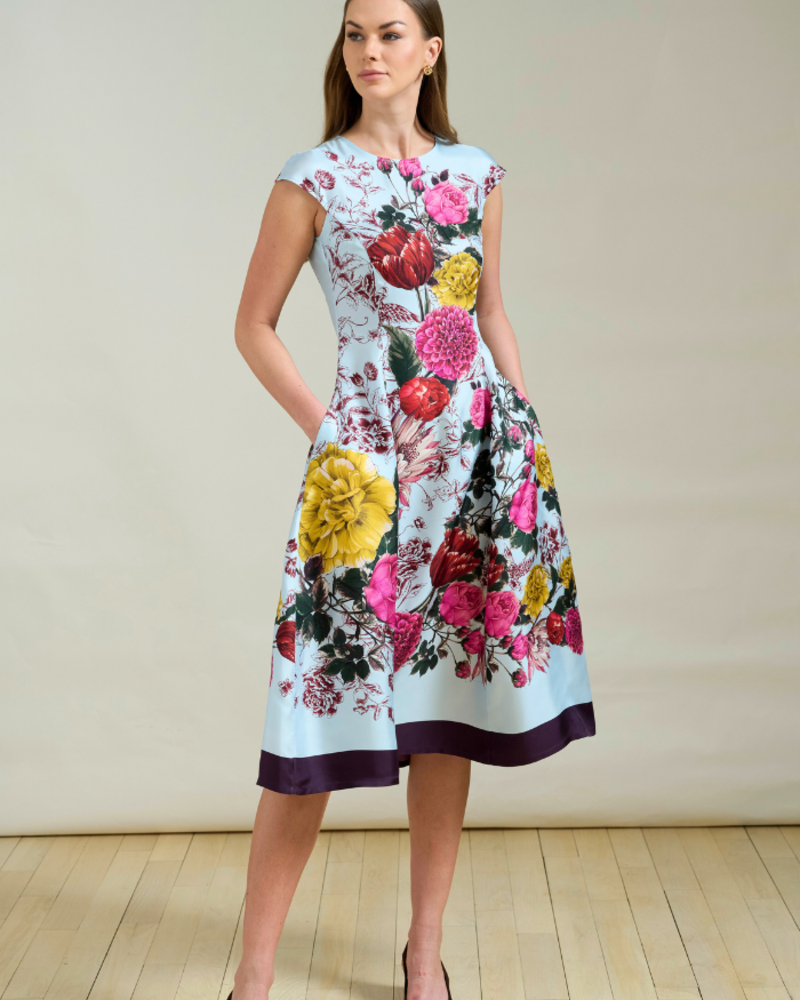 LONG SILK DRESS WITH CAP SLEEVES SANREMO