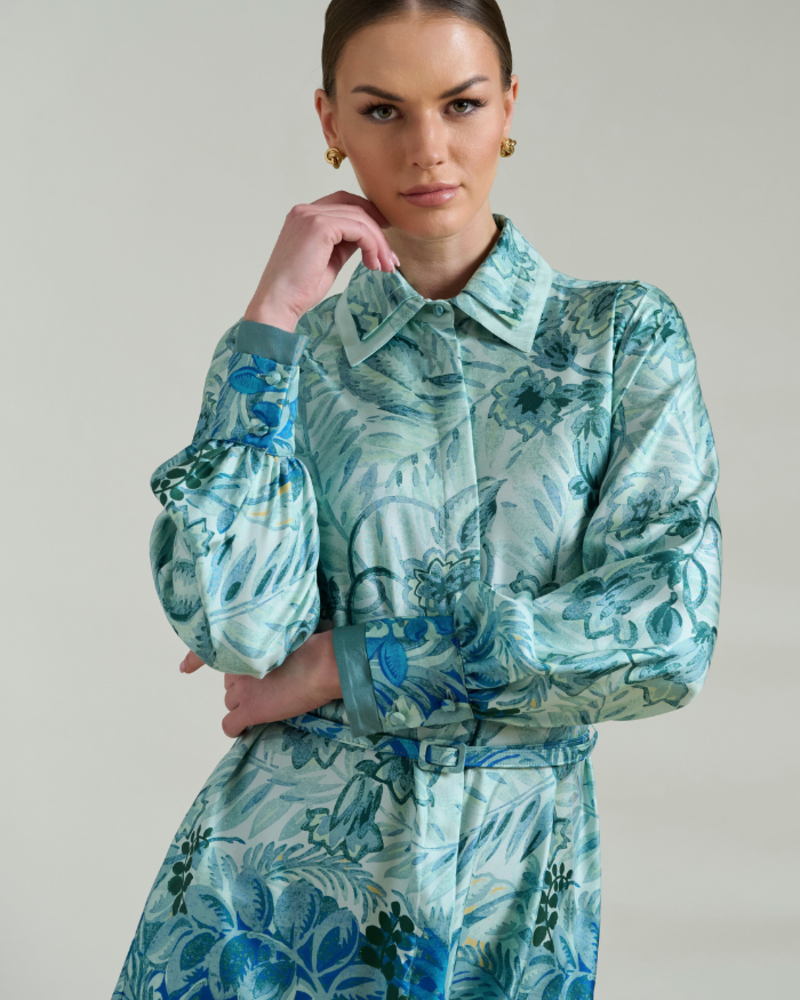 CORSICA GREEN LONG SLEEVES SILK DRESS