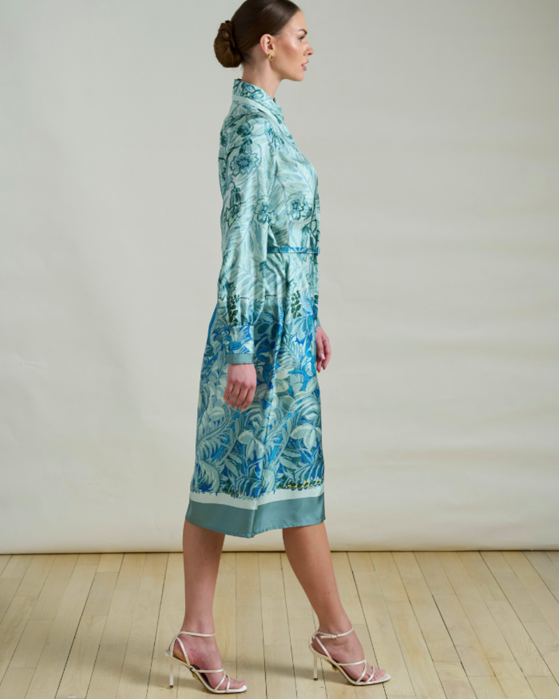 CORSICA GREEN LONG SLEEVES SILK DRESS