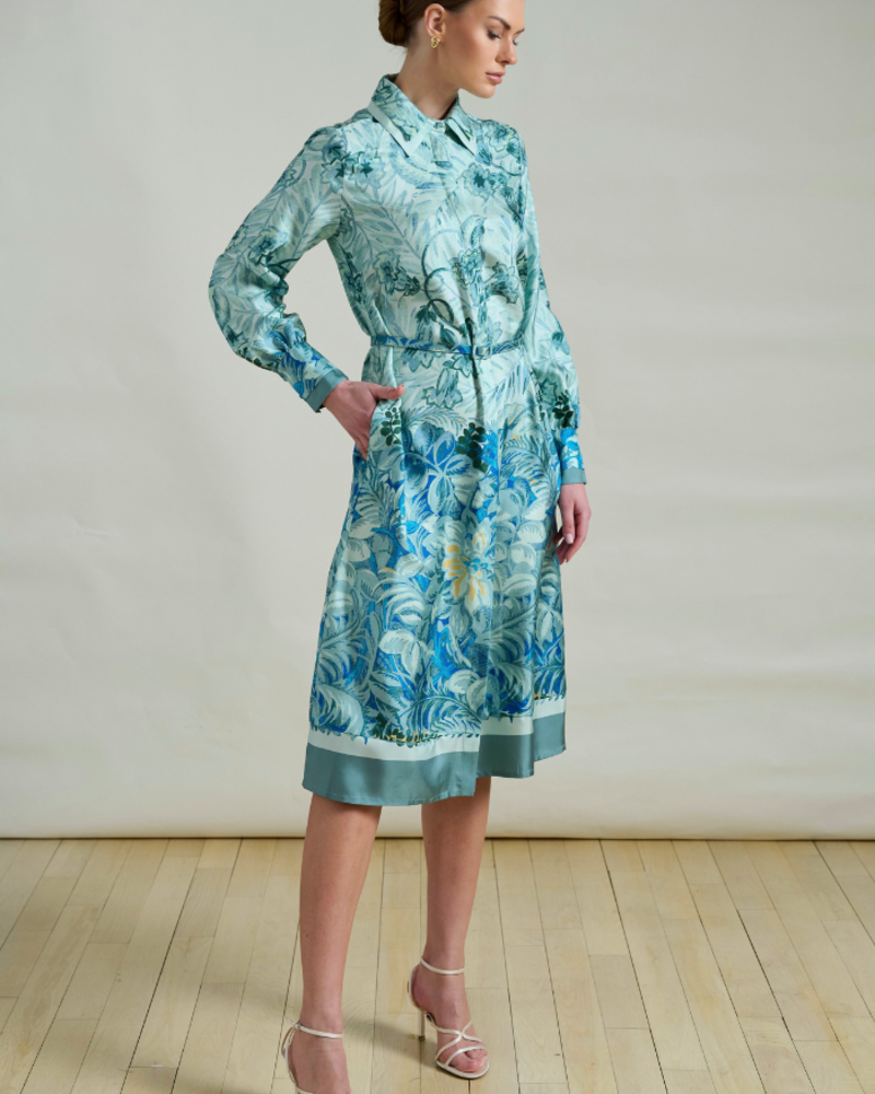 CORSICA GREEN LONG SLEEVES SILK DRESS