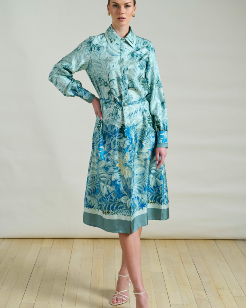 CORSICA GREEN LONG SLEEVES SILK DRESS