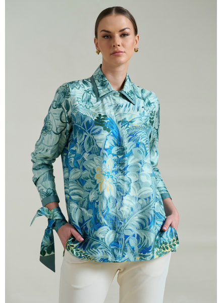 SHIRT COLLAR SILK PRINTED SHIRT: CORSICA GREEN