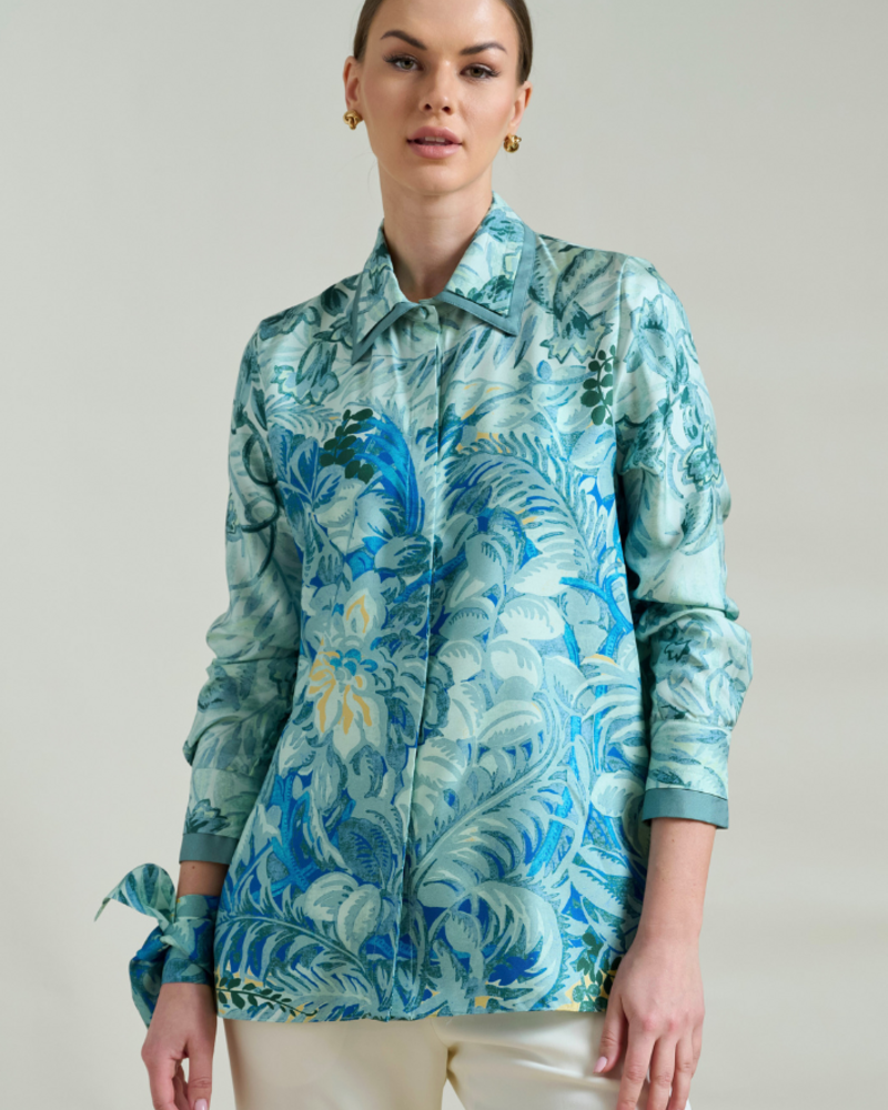 SHIRT COLLAR SILK PRINTED SHIRT: CORSICA GREEN