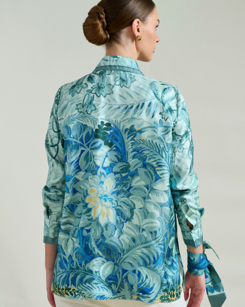 SHIRT COLLAR SILK PRINTED SHIRT: CORSICA GREEN