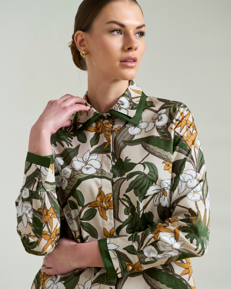 COLLARED COTTON PRINTED SHIRT ZANZIBAR BEIGE