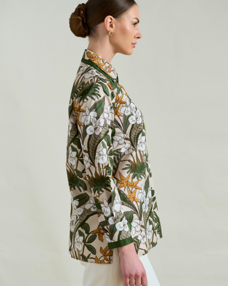 COLLARED COTTON PRINTED SHIRT ZANZIBAR BEIGE