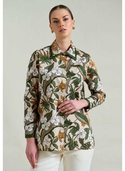 COLLARED COTTON PRINTED SHIRT ZANZIBAR BEIGE