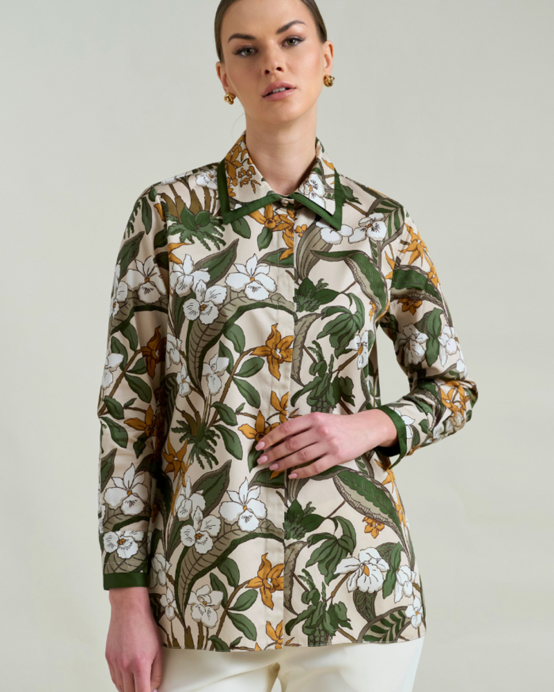 COLLARED COTTON PRINTED SHIRT ZANZIBAR BEIGE