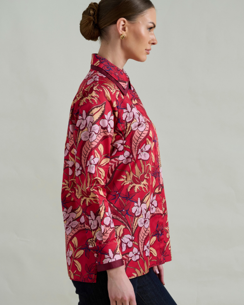 COLLARED COTTON PRINTED SHIRT ZANZIBAR RED