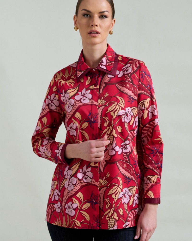 COLLARED COTTON PRINTED SHIRT ZANZIBAR RED