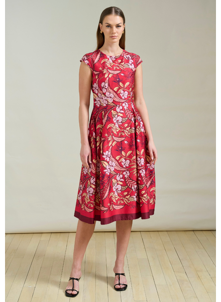 LONG COTTON DRESS WITH CAP SLEEVES ZANZIBAR RED