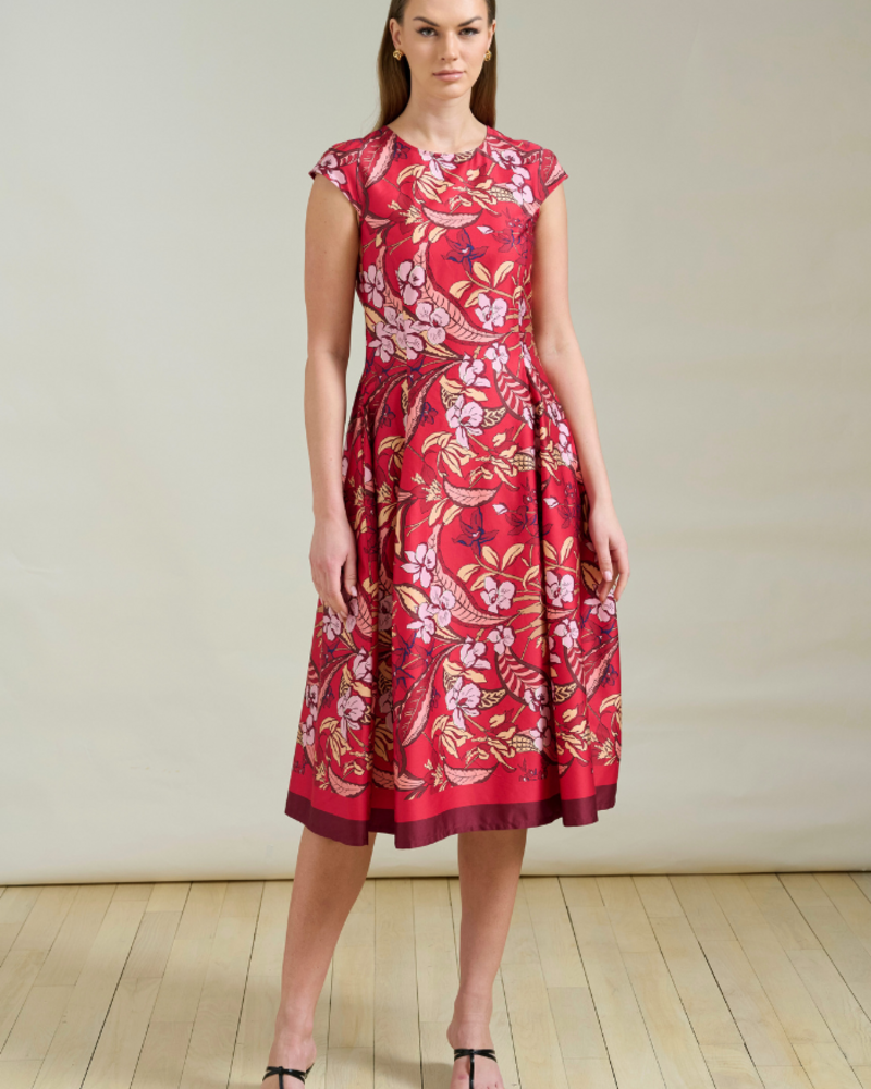 LONG COTTON DRESS WITH CAP SLEEVES ZANZIBAR RED