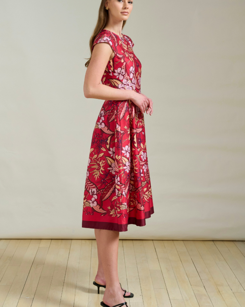 LONG COTTON DRESS WITH CAP SLEEVES ZANZIBAR RED