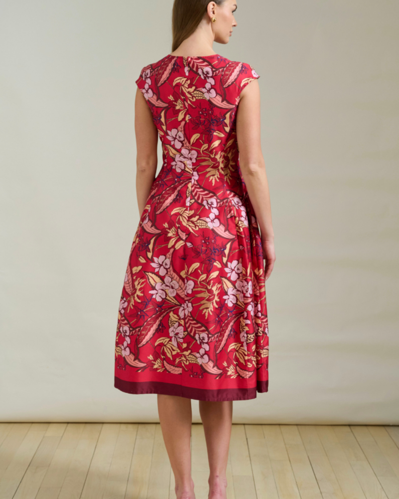 LONG COTTON DRESS WITH CAP SLEEVES ZANZIBAR RED