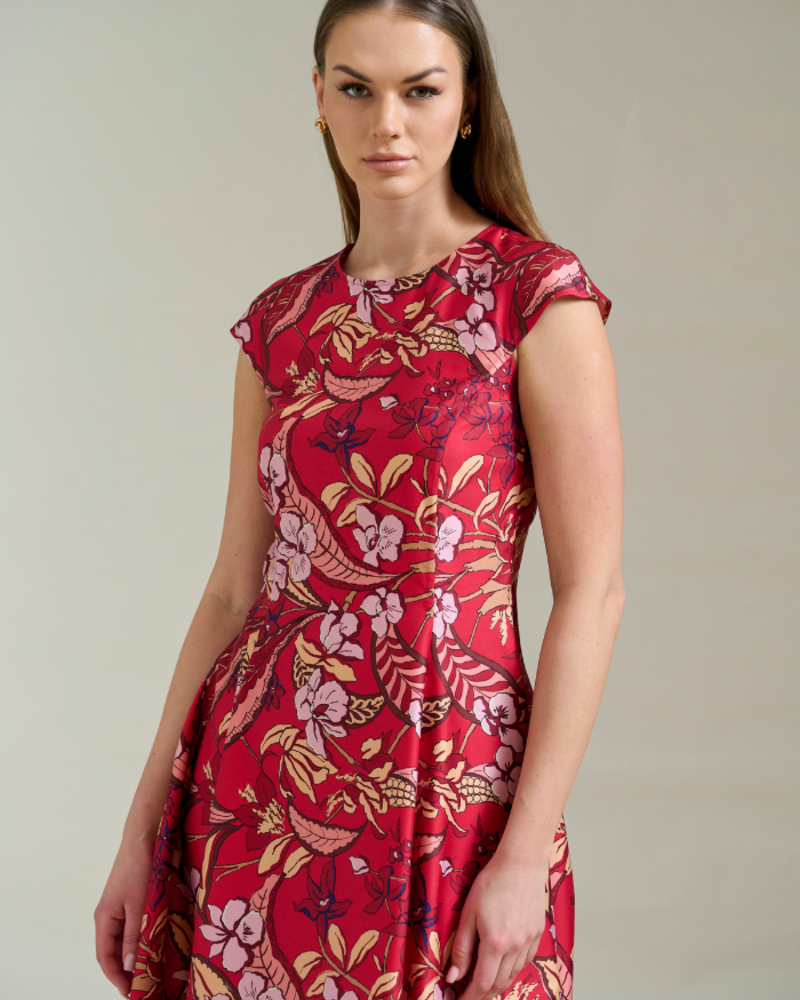 LONG COTTON DRESS WITH CAP SLEEVES ZANZIBAR RED
