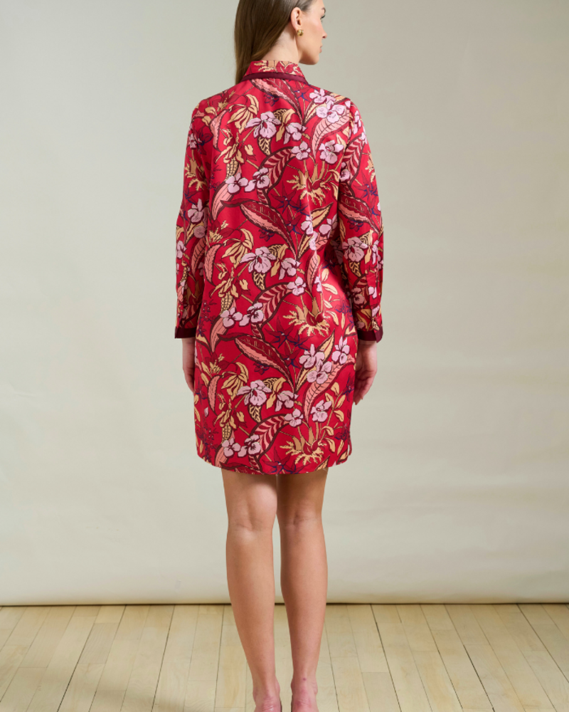 COTTON SHIRT DRESS W/ SHORT SLEEVES: ZANZIBAR RED