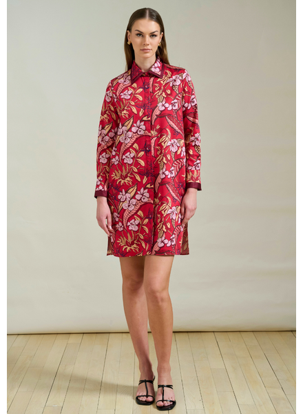 COTTON SHIRT DRESS W/ SHORT SLEEVES: ZANZIBAR RED