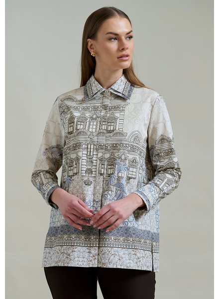 COLLARED COTTON PRINTED SHIRT SEVILLE IVORY