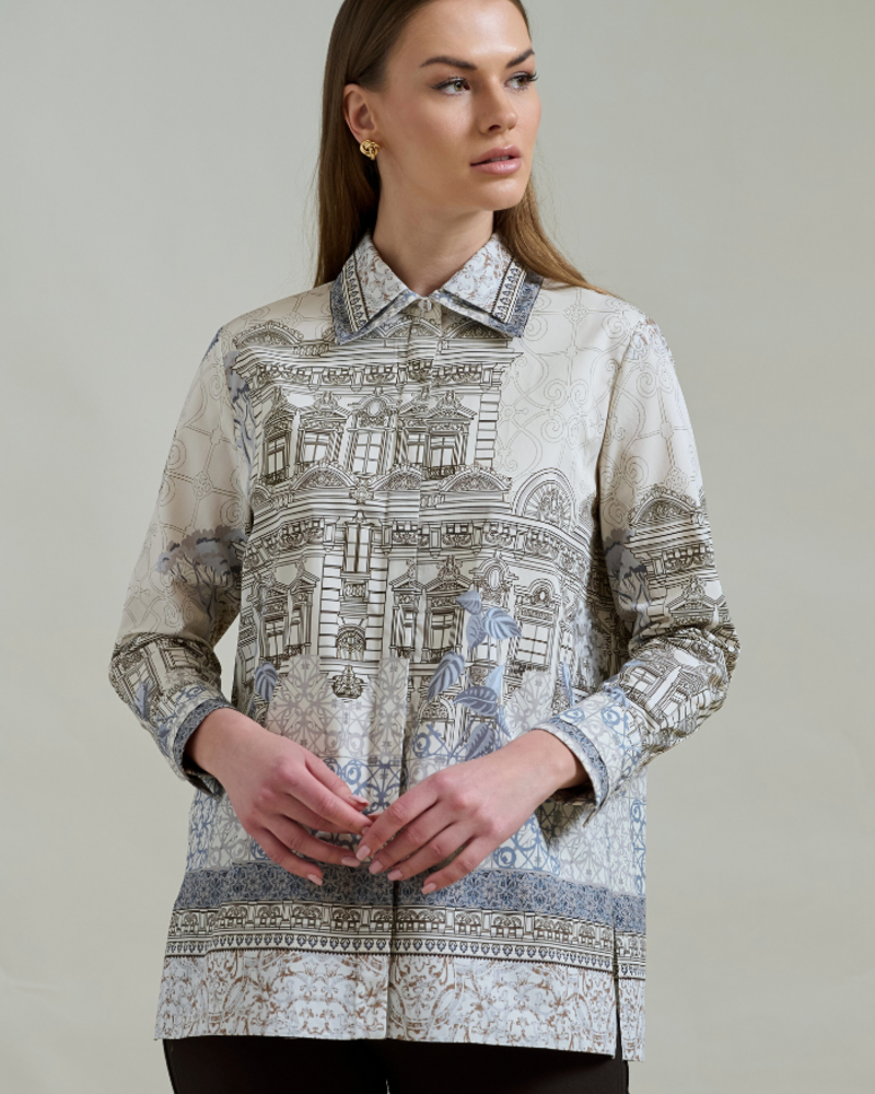 COLLARED COTTON PRINTED SHIRT SEVILLE IVORY