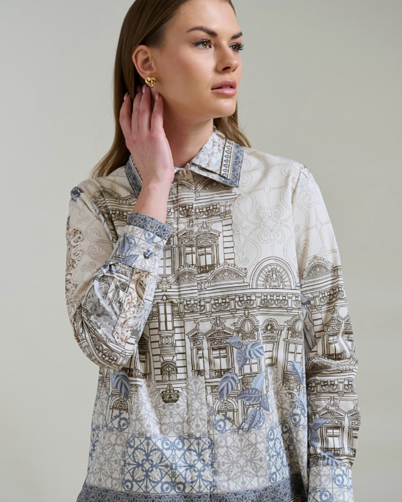 COLLARED COTTON PRINTED SHIRT SEVILLE IVORY