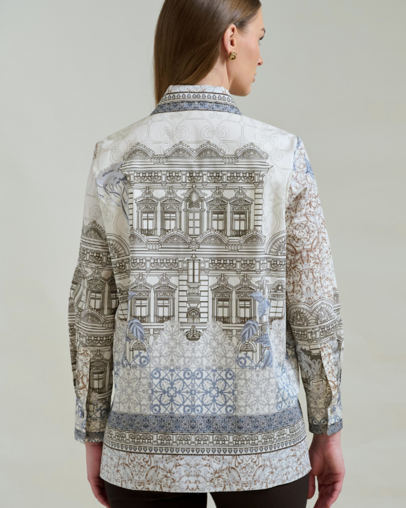 COLLARED COTTON PRINTED SHIRT SEVILLE IVORY