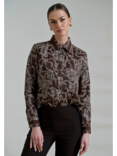 COLLARED SILK PRINTED SHIRT: WELLINGTON CHOCOLATE
