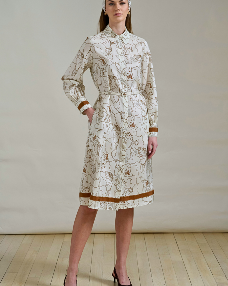 WELLINGTON IVORY LONG SLEEVES SILK DRESS