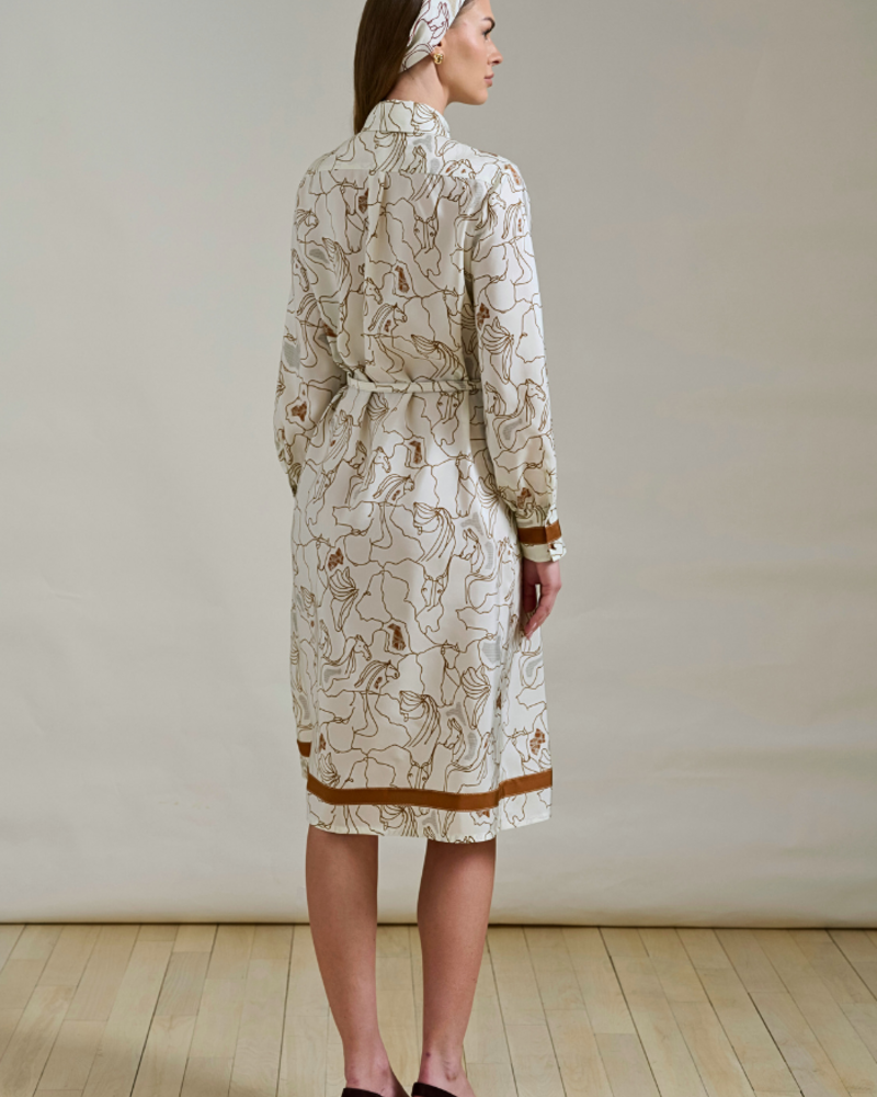 WELLINGTON IVORY LONG SLEEVES SILK DRESS
