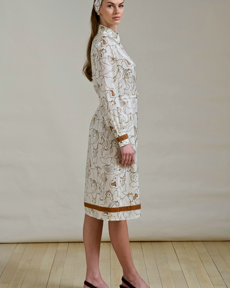 WELLINGTON IVORY LONG SLEEVES SILK DRESS