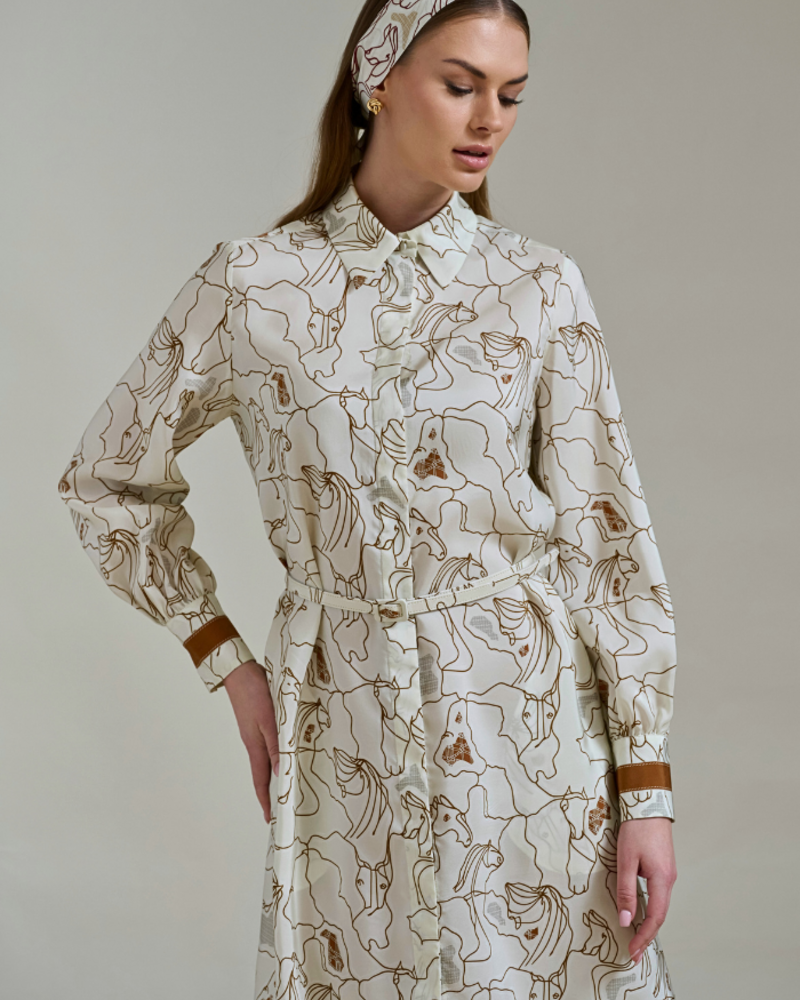 WELLINGTON IVORY LONG SLEEVES SILK DRESS