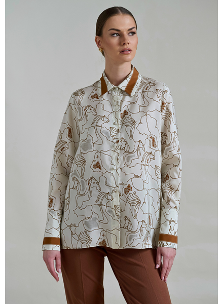 COLLARED SILK PRINTED SHIRT: WELLINGTON IVORY