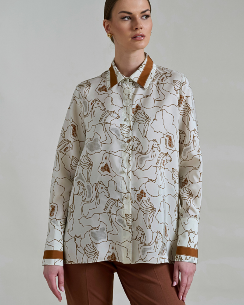 COLLARED SILK PRINTED SHIRT: WELLINGTON IVORY