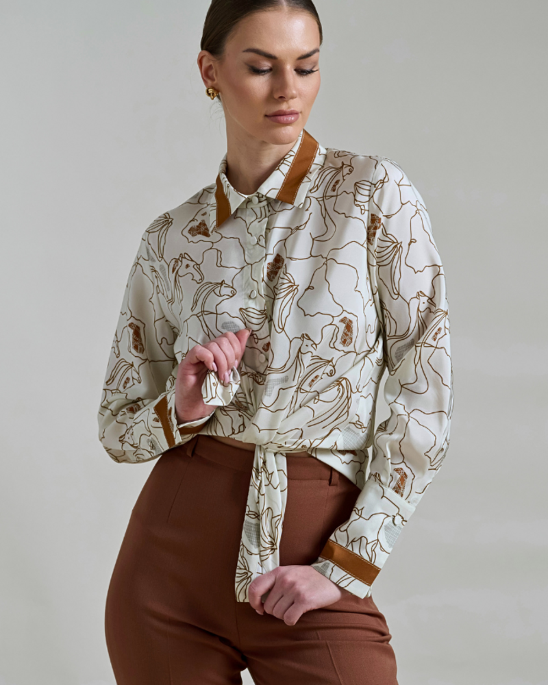 COLLARED SILK PRINTED SHIRT: WELLINGTON IVORY