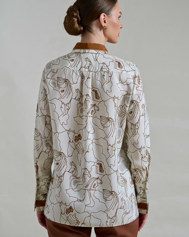 COLLARED SILK PRINTED SHIRT: WELLINGTON IVORY