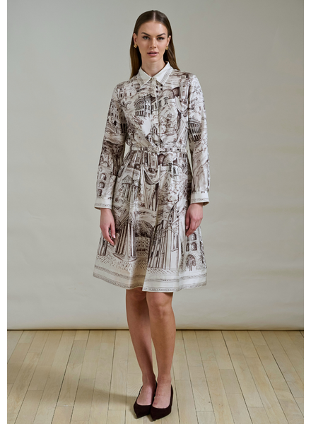 SILK SHIRT DRESS WITH BELT PRINT: LAKE COMO