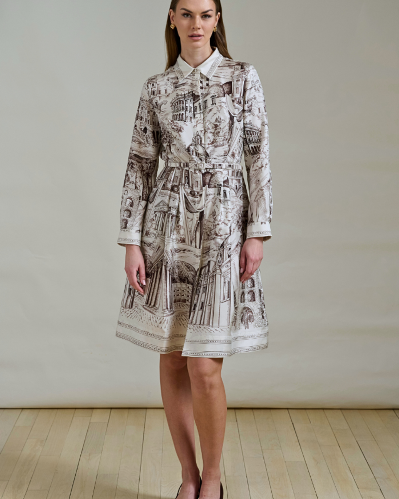 SILK SHIRT DRESS WITH BELT PRINT: LAKE COMO