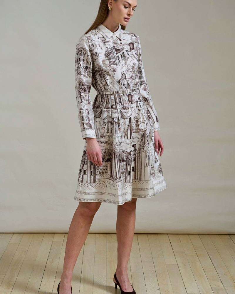 SILK SHIRT DRESS WITH BELT PRINT: LAKE COMO