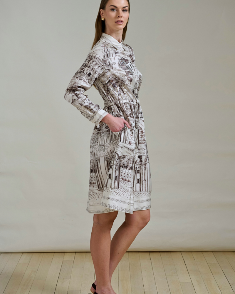 SILK SHIRT DRESS WITH BELT PRINT: LAKE COMO